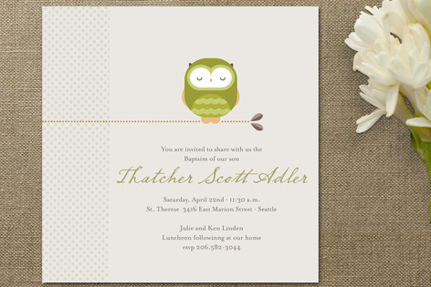 Sweet Owl Baptism and Christening Invitations