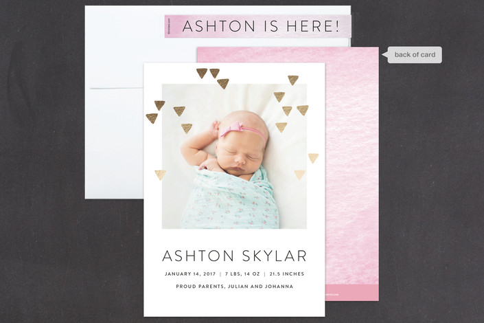 Modern Glow Foil-Pressed Birth Announcement Cards