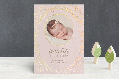 Gilded Garden Foil-Pressed Birth Announcement Cards