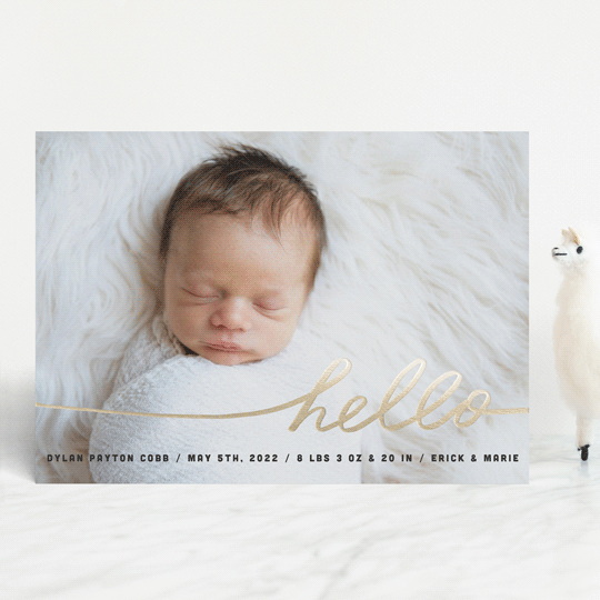 Stringed Hello Foil-Pressed Birth Announcement Cards