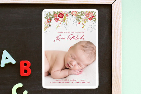 Fleurs De Noel Birth Announcement Magnets