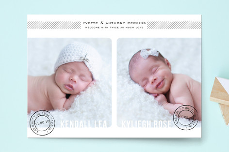 Double Stamped Birth Announcement Postcards