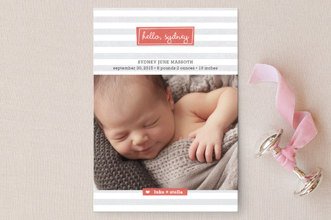 Striped Hello Birth Announcement Postcards