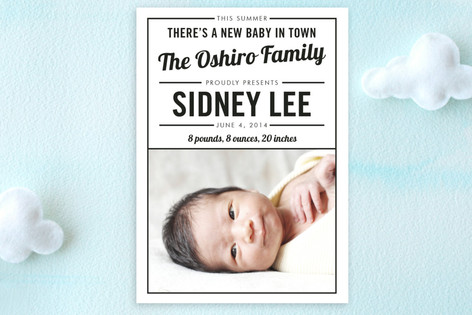 new baby in town birth announcement postcards by a minted newborn baby postcards
