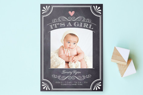 It's A Girl Vintage Chalkboard Birth Announcements
