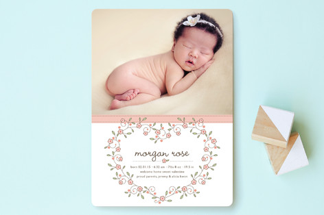 Heart Floral Frame Birth Announcements
