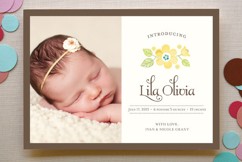 Vintage Yellow Floral Birth Announcements