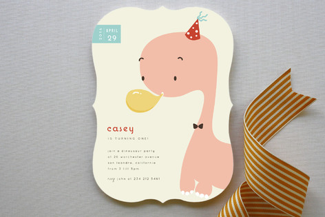 Blowing Balloon Brontosaurus Children's Birthday Party Invitations