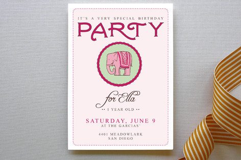 Girly Elephant Children's Birthday Party Invitations