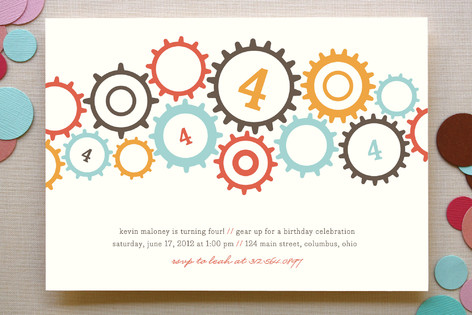 gears Children's Birthday Party Invitations
