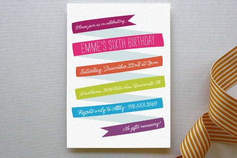 Whimsical Ribbon Children's Birthday Party Invitations