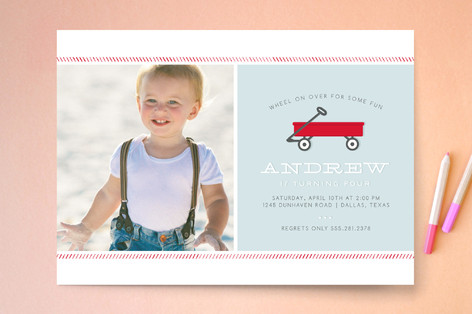 Little Red Wagon Children's Birthday Party Invitations