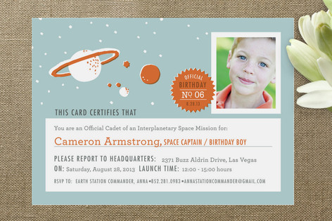 Space Mission Children's Birthday Party Invitations