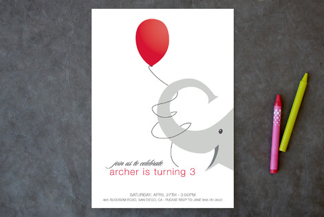 Elephant Balloon Children's Birthday Party Invitations