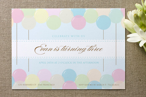 Floating Balloon Children's Birthday Party Invitations
