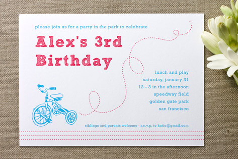 Bicycles in the Park Children's Birthday Party Invitations