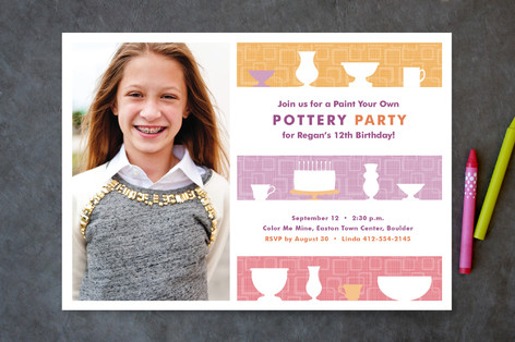 Pre-Teen Pottery Party Children's Birthday Party Invitations