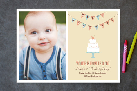 Cake and Banner Children's Birthday Party Invitations