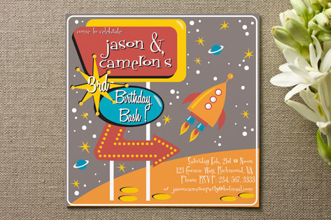 Retro Space Children's Birthday Party Invitations