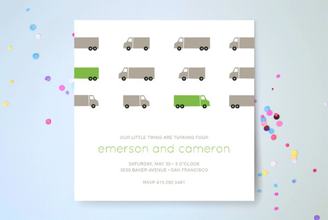 Truck Parade Children's Birthday Party Invitations