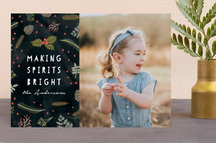 "Bright Spirit" - Floral & Botanical, Hand Drawn Christmas Photo Cards in Ink by iamtanya.
