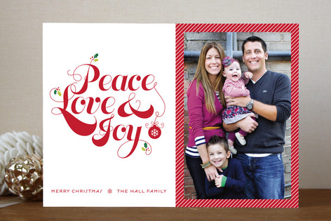 Red Peace Love and Joy Christmas Photo Cards