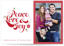 Red Peace Love and Joy Christmas Photo Cards