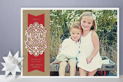 Kraft Ribbon Christmas Photo Cards