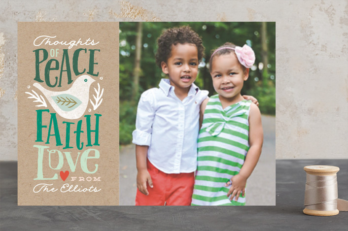 "Peace Faith Love" - Animal, Bold typographic Christmas Photo Cards in fir by Karidy Walker.