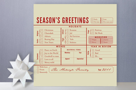 Season's Greetings Checklist Holiday Non-Photo Cards