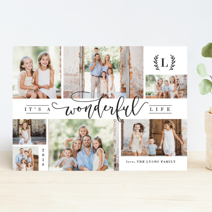 "Wonderful Collage" - Monogrammed, Photo Collage Holiday Photo Cards in Charcoal by Melanie Severin.