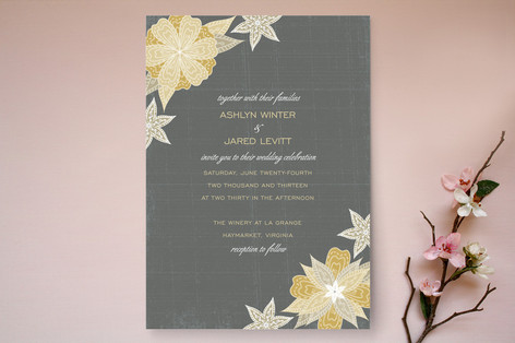 Charcoal and Floral Wedding Invitations