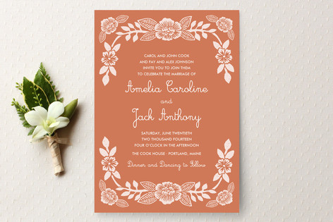 Block Printed Floral Wedding Invitations By Kathar Minted