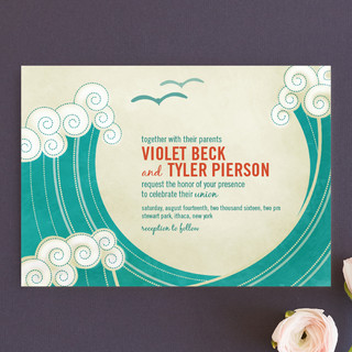 BLOCK PRINT WAVES Wedding Invitations