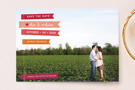Stitched Flags Save the Date Postcards