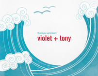 BLOCK PRINT WAVES Thank You Cards