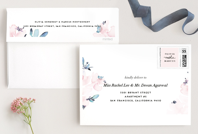 floral wedding envelope front and back