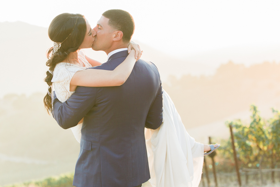 bride and groom kissing