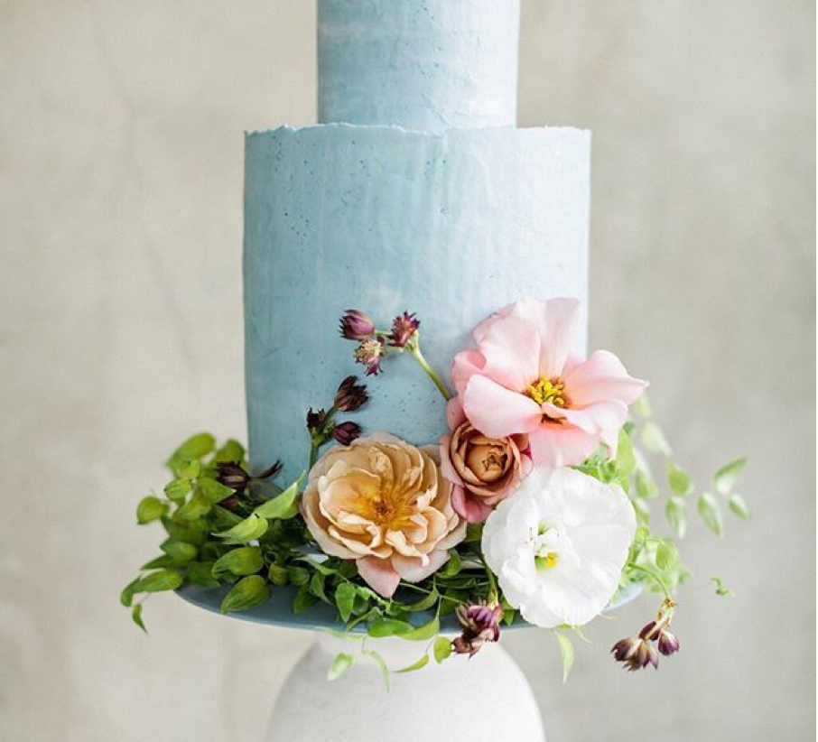 blue wedding cake with flowers