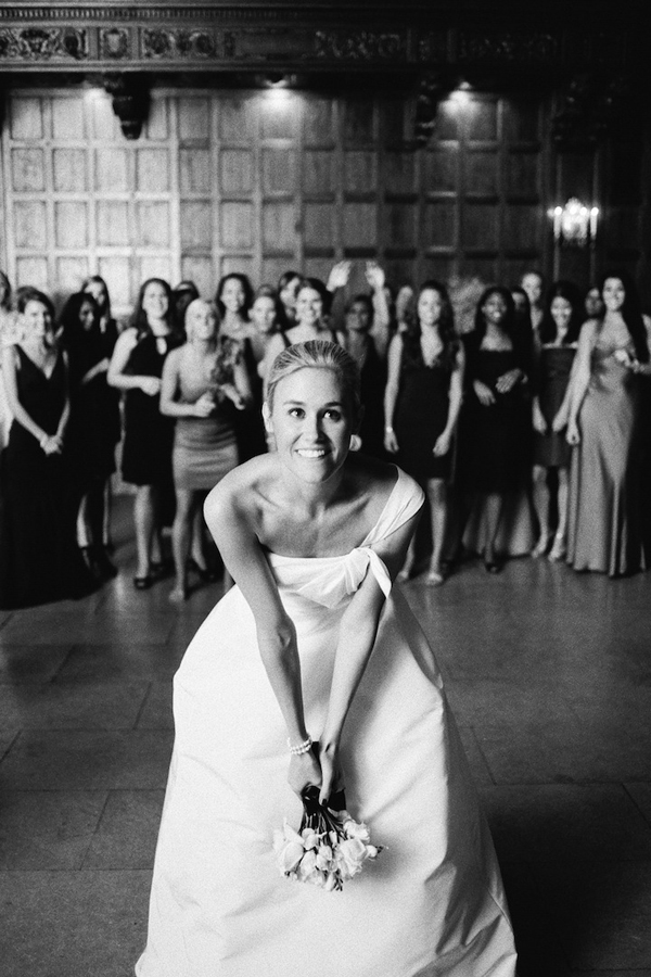 bride tossing flower bouquet