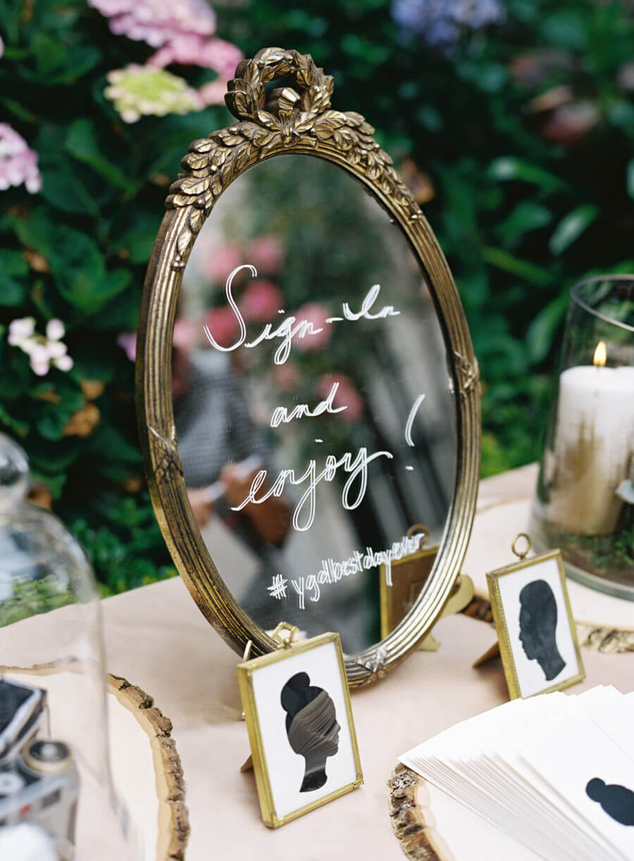 Mirror with wedding hashtag