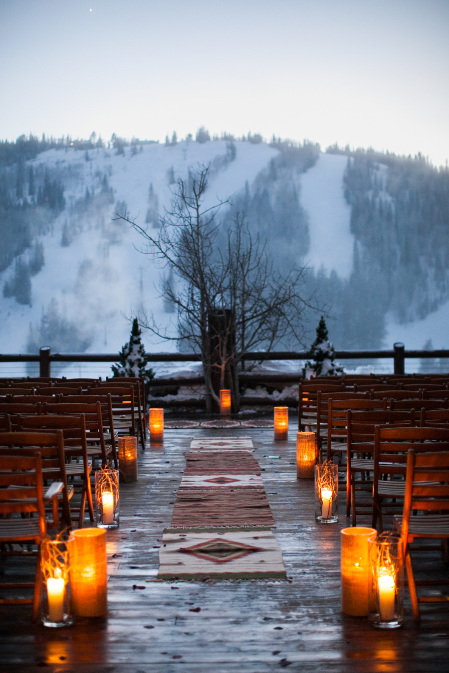 snowy winter wedding ceremony