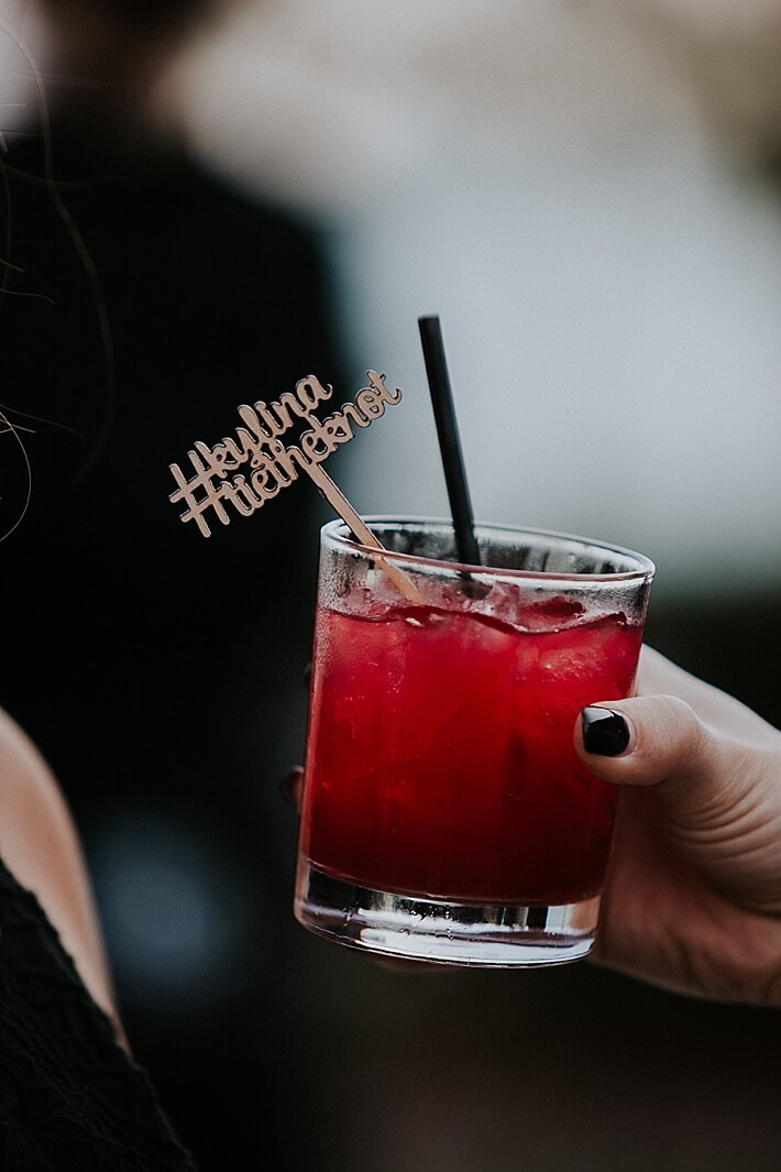 Drink stirrer with wedding hashtag