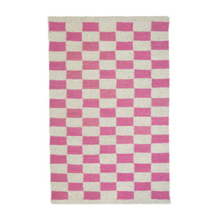 This is a pink rugs by Archive New York called zapotec pink and ivory checkered rug, size 2'x3' in standard