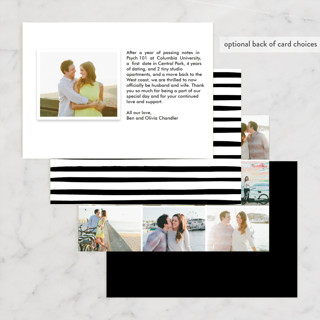This is a licorice wedding announcements with standard by Kelly Ventura called love + heart printing on recycled smooth signature in standard