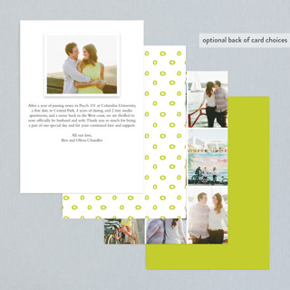 This is a lime wedding announcements with standard by Stacey Meacham called oh joy printing on recycled smooth signature in standard