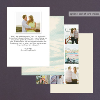 This is a sky blue wedding announcements with standard by Alex Elko Design called island palms printing on signature in standard