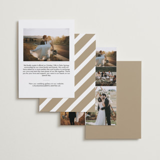 This is a bronze wedding announcements with standard by Kim Chow called merry + married printing on recycled smooth signature in standard