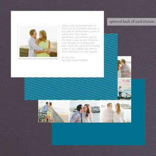 This is a cobalt blue wedding announcements with standard by Shirley Lin Schneider called oh so dreamy printing on recycled smooth signature in standard