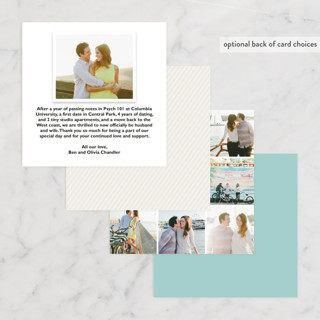 This is a powder blue wedding announcements with standard by Lauren Chism called palm printing on signature in standard